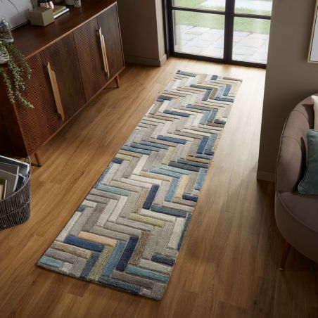 Tapis de couloir motifs Géométrique Moda bleu et gris Russo Tapis de couloir motifs Géométrique Moda bleu et gris Russo