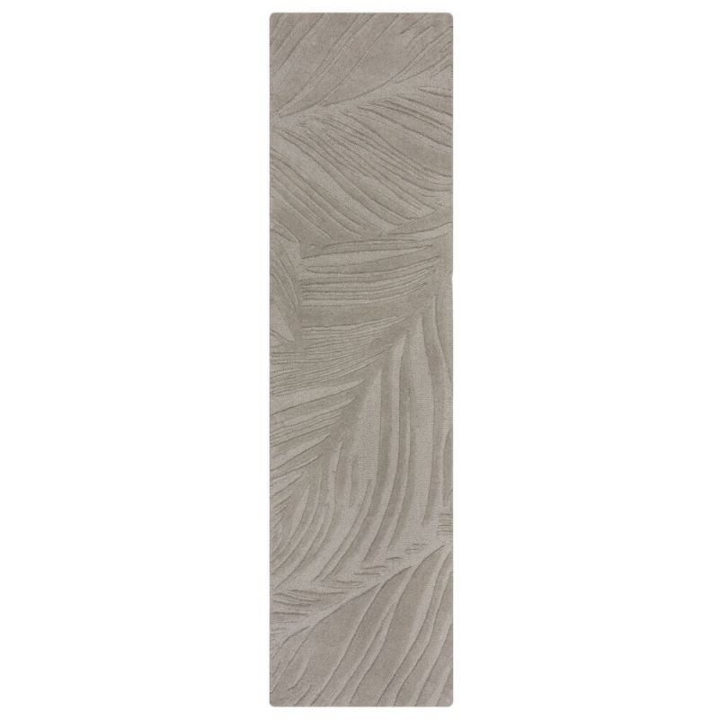 Tapis de couloir en laine Lino Gris effet 3D relief feuilles