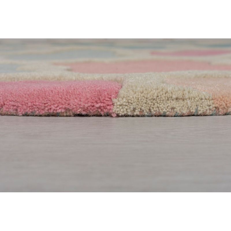 Tapis coloré Rond en pure Laine rose bleu Rosella