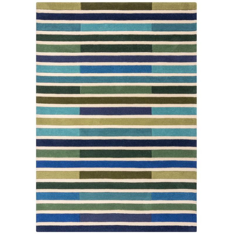 Tapis de salon géométrique pure laine Piano vert multicolore