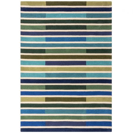 Tapis de salon géométrique pure laine Piano vert multicolore