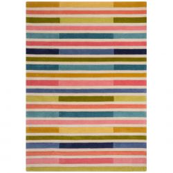 Tapis de salon géométrique pure laine Piano rose multicolore