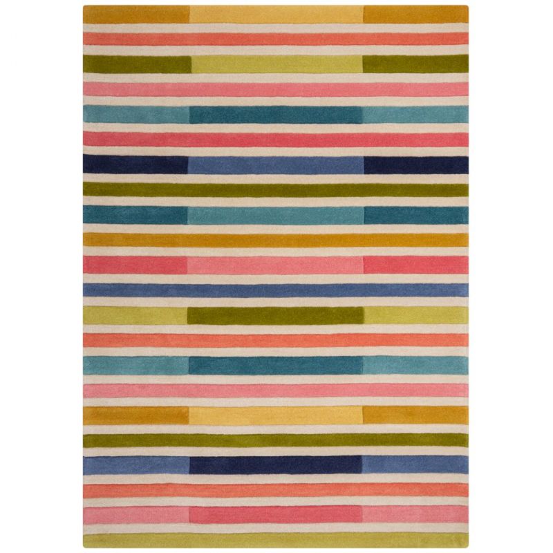 Tapis de salon géométrique pure laine Piano rose multicolore