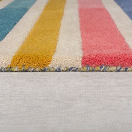 Tapis de salon géométrique pure laine Piano rose multicolore Tapis de salon géométrique pure laine Piano rose multicolore