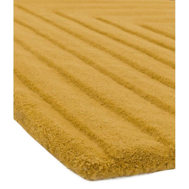 Tapis design original Motif 3D Pure laine nouvelle Zélande Léna jaune moutarde ocre