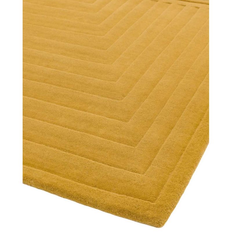 Tapis design original Motif 3D Pure laine nouvelle Zélande Léna jaune moutarde ocre