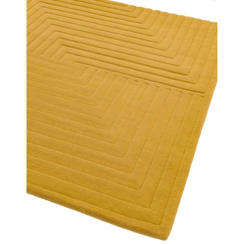 Tapis design original Motif 3D Pure laine nouvelle Zélande Léna jaune moutarde ocre