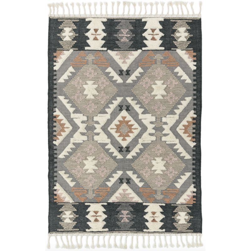 Tapis moderne noir et blanc tissé main en coton et laine