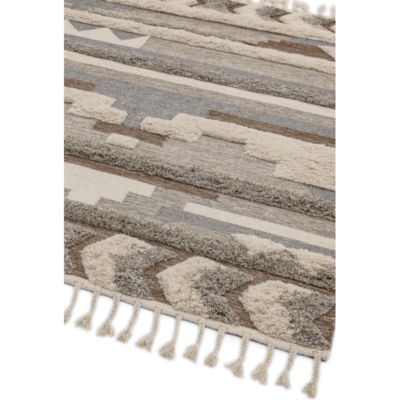 Tapis original kilim tissé main laine et coton Tanger Ivoire Beige marron