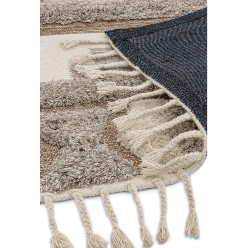 Tapis original kilim tissé main laine et coton Tanger Ivoire Beige marron