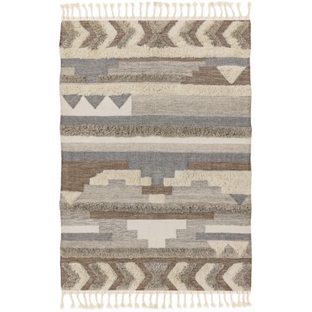 Tapis original kilim tissé main laine et coton Tanger Ivoire Beige marron