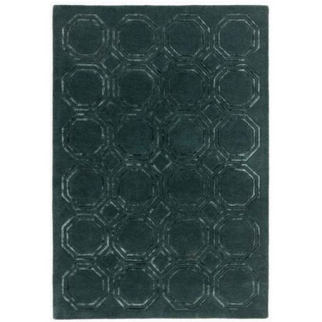 Tapis de salon moderne tufté main laine et viscose haut de gamme Oural vert profond