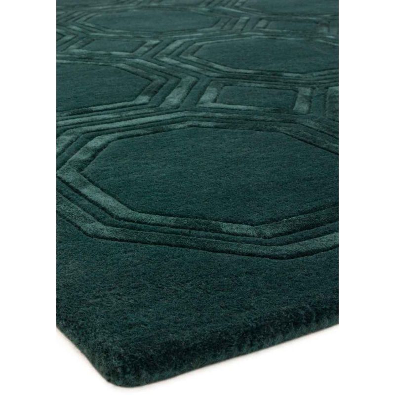 Tapis de salon moderne tufté main laine et viscose haut de gamme Oural vert profond
