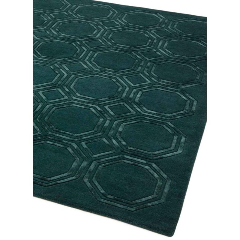Tapis de salon moderne tufté main laine et viscose haut de gamme Oural vert profond