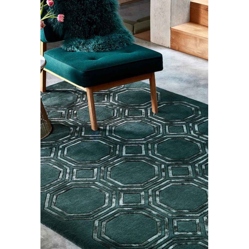 Tapis de salon moderne tufté main laine et viscose haut de gamme Oural vert profond