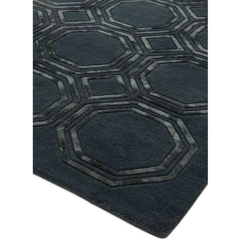 Tapis de salon moderne tufté main laine et viscose haut de gamme Oural vert profond