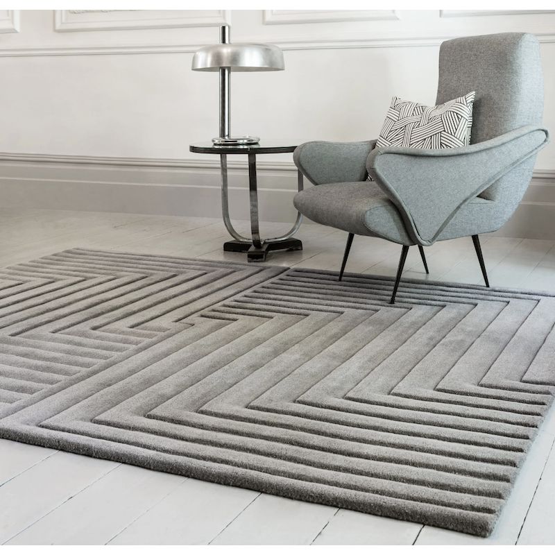 Tapis design original Motif 3D Pure laine nouvelle Zélande moderne Léna argent