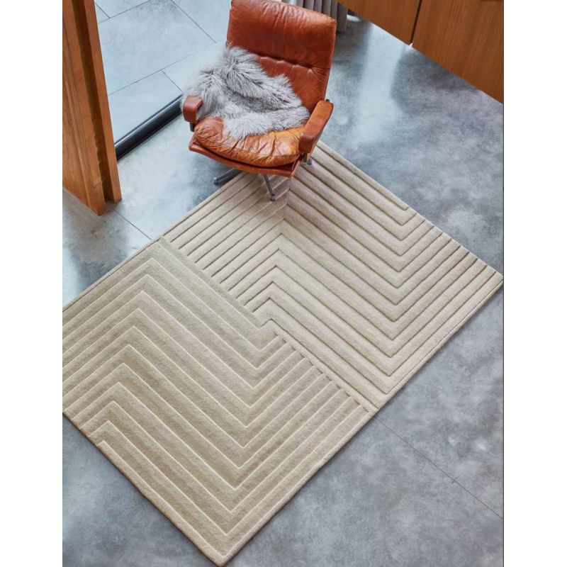 Tapis design original Motif 3D Pure laine nouvelle Zélande Léna naturel