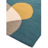 Tapis de Salon original contemporain pure laine Medley Bleu canard, taupe et jaune moutarde