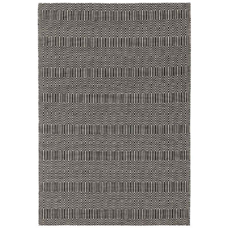 Tapis de qualité tissé main en laine motifs Graphiques Noir et Blanc