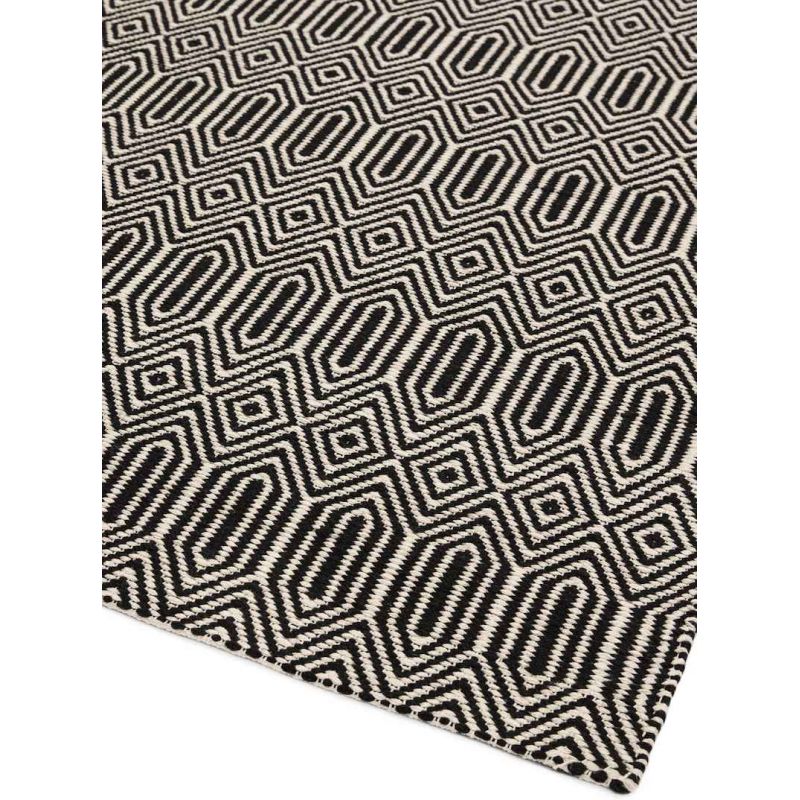 Tapis de qualité tissé main en laine motifs Graphiques Noir et Blanc