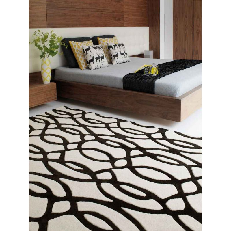 Tapis de salon moderne en laine Baroco noir et blanc