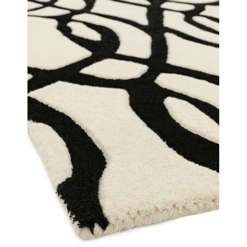 Tapis de salon moderne en laine Baroco noir et blanc