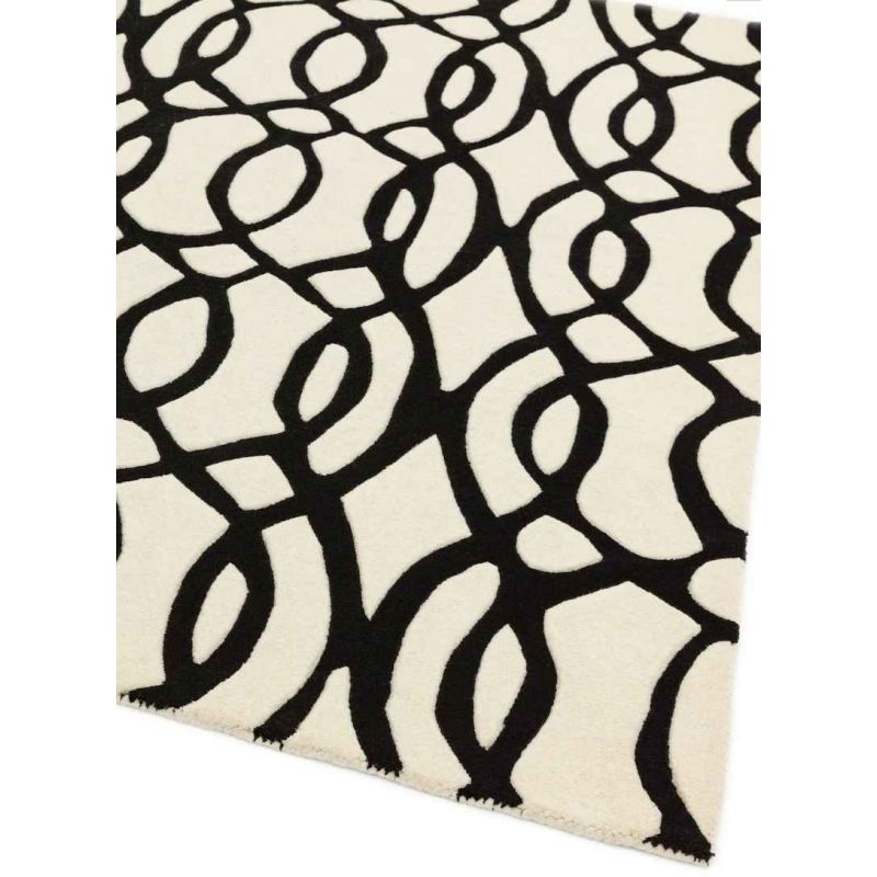 Tapis de salon moderne en laine Baroco noir et blanc