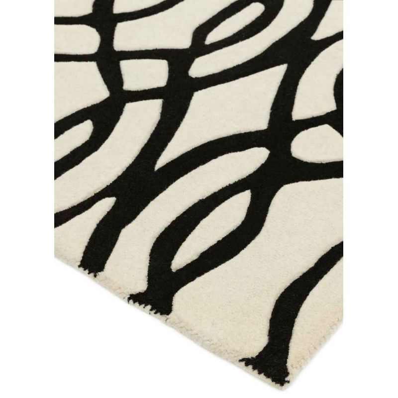 Tapis de salon moderne en laine Baroco noir et blanc