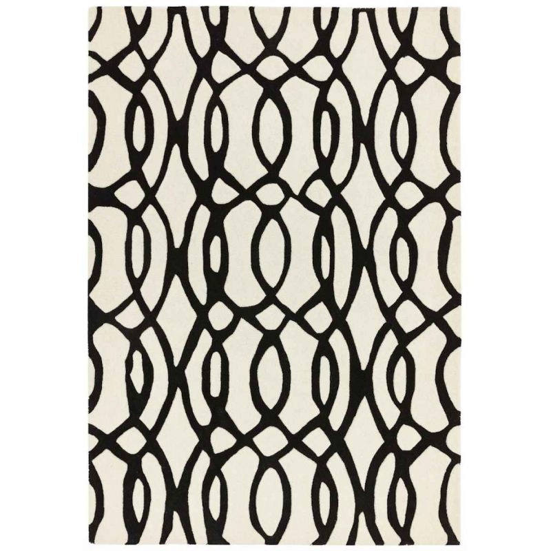 Tapis de salon moderne en laine Baroco noir et blanc