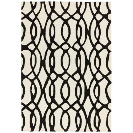 Tapis de salon moderne en laine Baroco noir et blanc