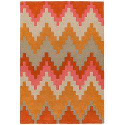 Tapis Ethnique Chic Pure laine tuftée main Tikal Orange, rouge, beige
