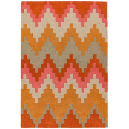 Tapis Ethnique Chic Pure laine tuftée main Tikal Orange, rouge, beige