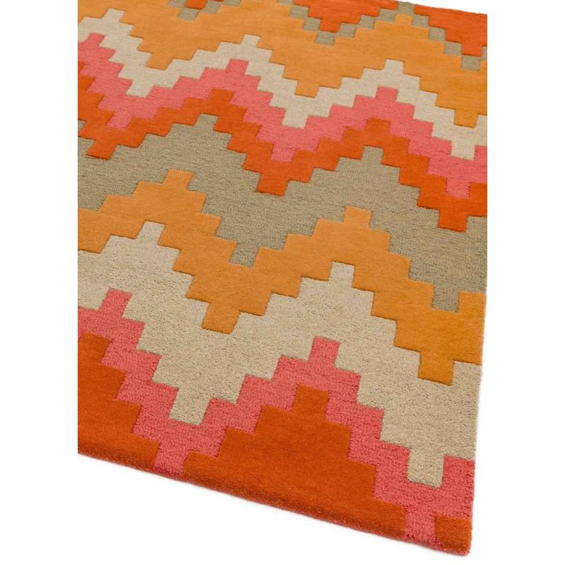 Tapis Ethnique Chic Pure laine tuftée main Tikal Orange, rouge, beige