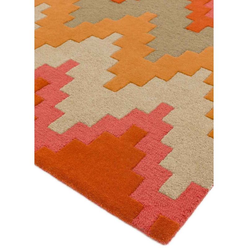 Tapis Ethnique Chic Pure laine tuftée main Tikal Orange, rouge, beige