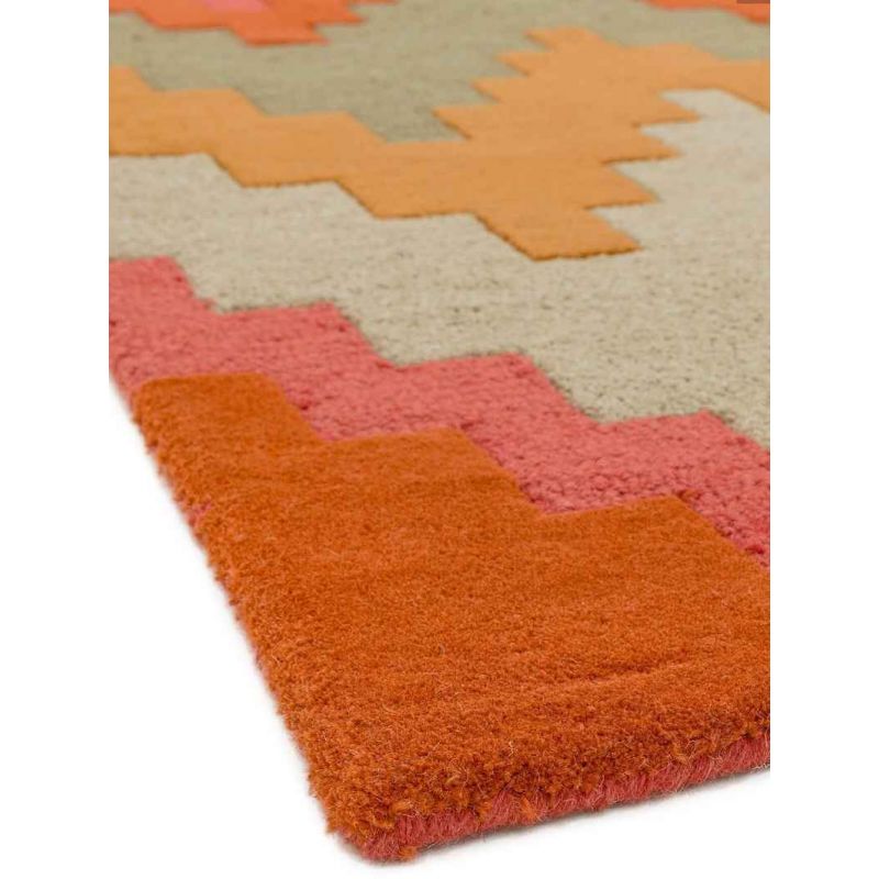 Tapis Ethnique Chic Pure laine tuftée main Tikal Orange, rouge, beige
