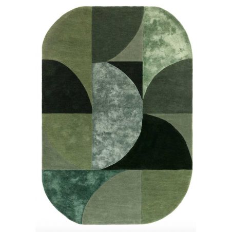 Tapis oval en laine et viscose vert forêt