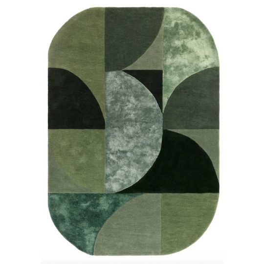 Tapis ovale en laine et viscose vert fort Ovalia