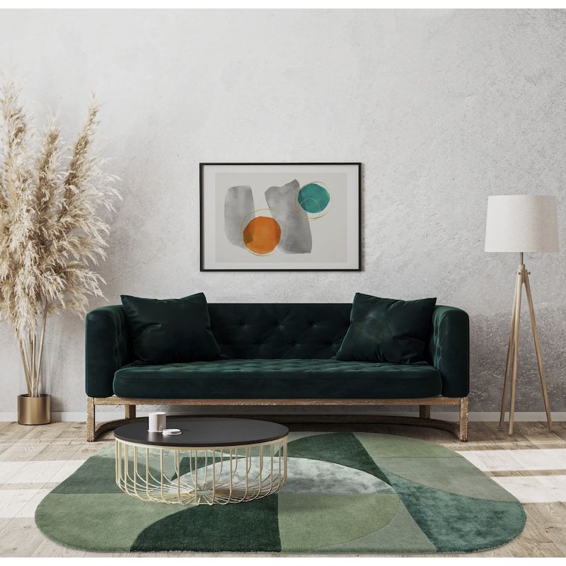 Tapis oval en laine et viscose vert forêt