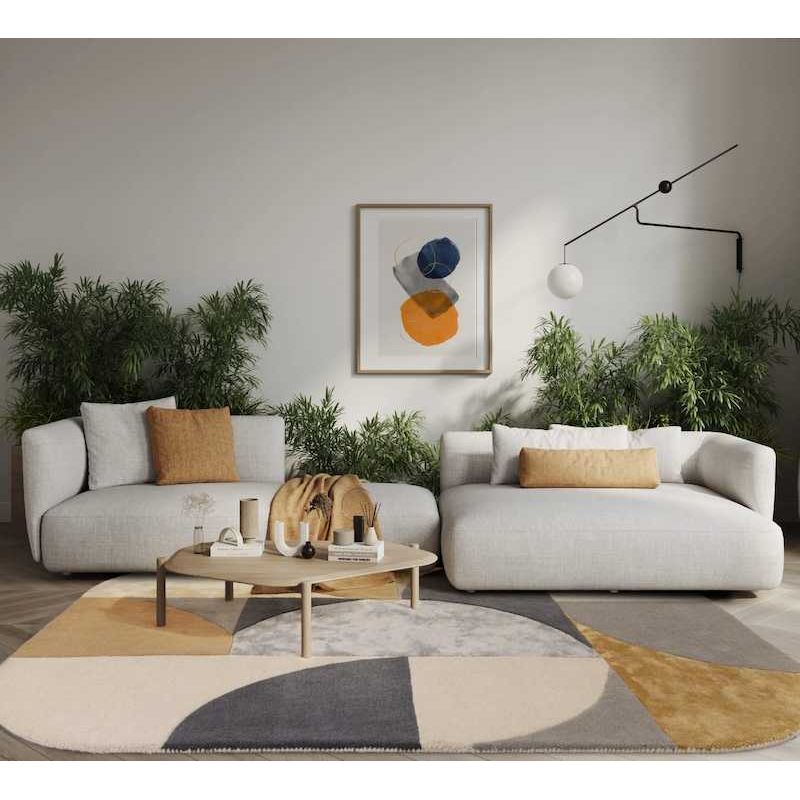 Tapis oval en laine et viscose gris et ocre