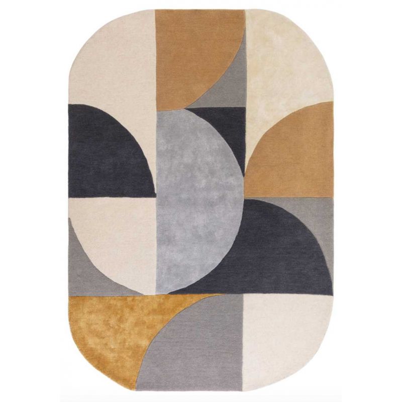 Tapis oval en laine et viscose gris et ocre