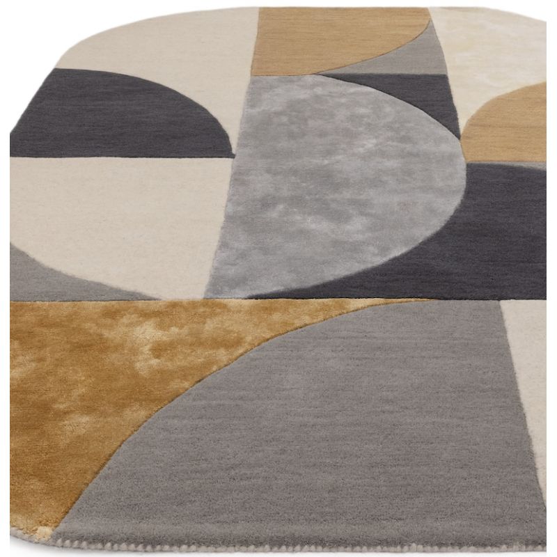 Tapis oval en laine et viscose gris et ocre