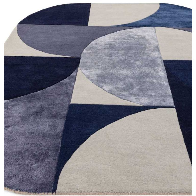 Tapis ovale en laine et viscose dégradé de bleu et gris