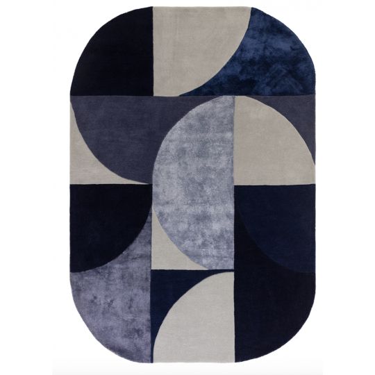 Tapis ovale en laine et viscose dŽgradŽ de bleu et gris Ovalia