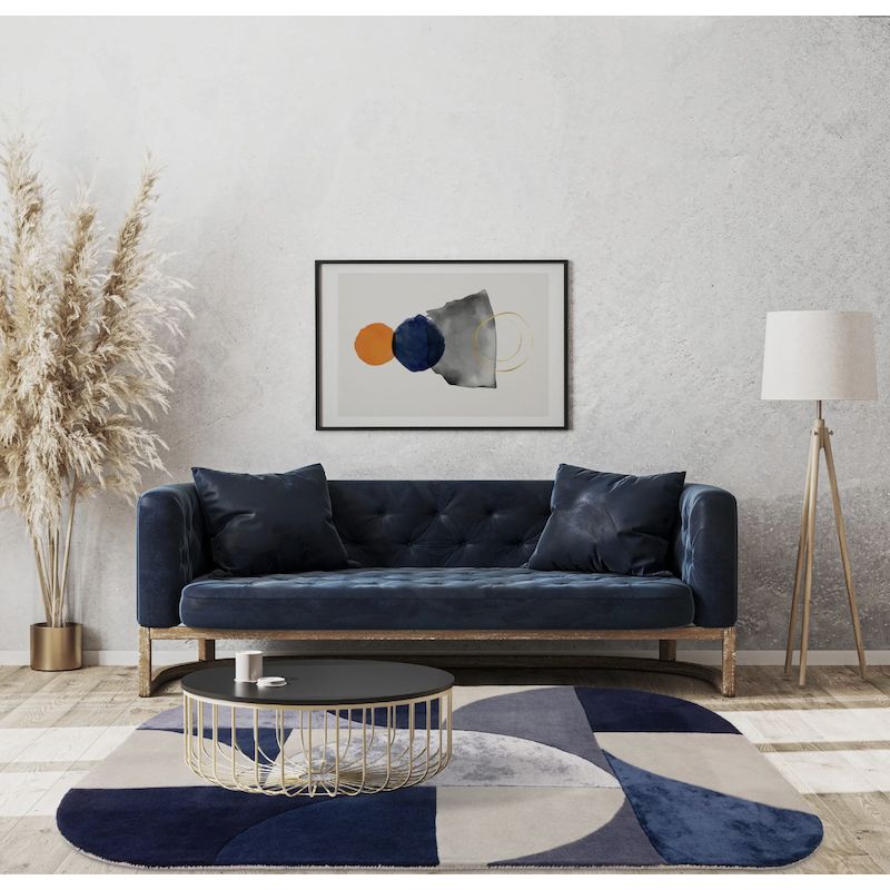 Tapis ovale en laine et viscose dégradé de bleu et gris