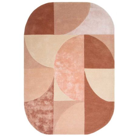 Tapis ovale en laine et viscose rose saumon Ovalia