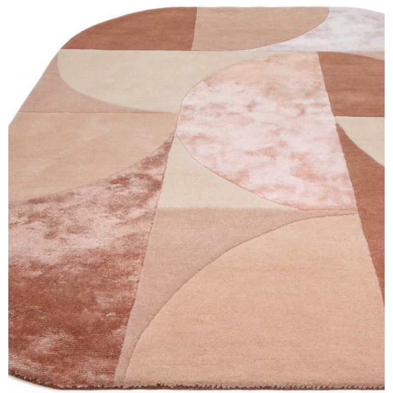 Tapis ovale en laine et viscose rose saumon Ovalia
