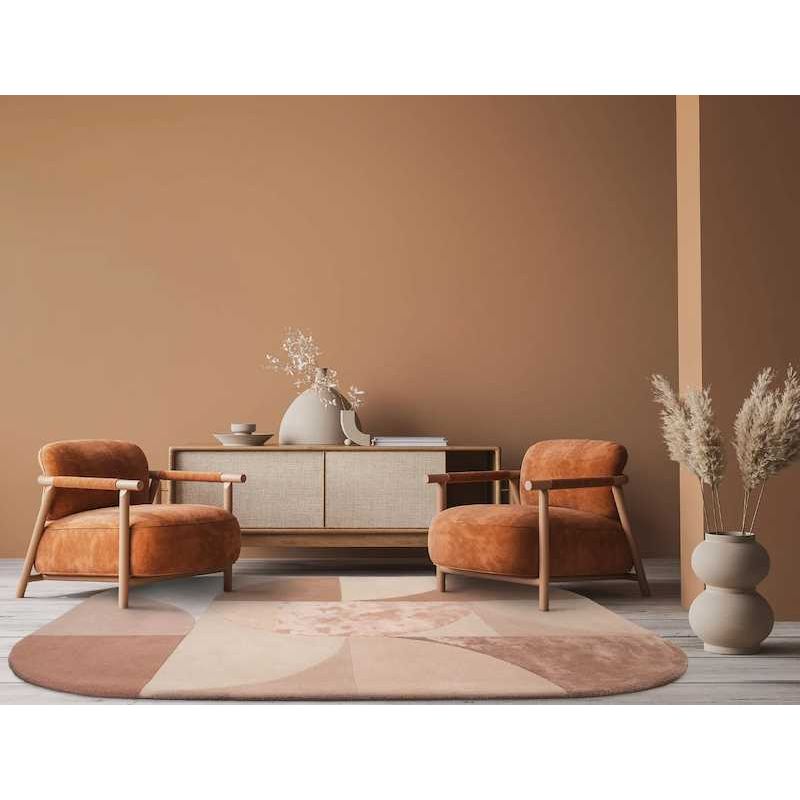 Tapis ovale en laine et viscose rose saumon Ovalia