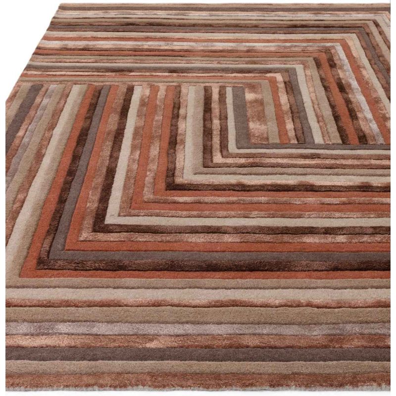 Tapis de salon en laine et viscose lignes Terracotta