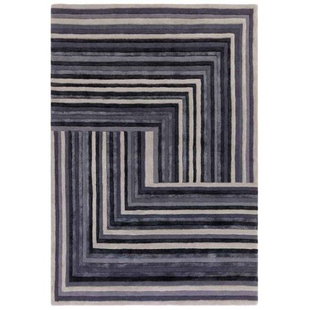 Tapis de salon en laine et viscose indigo Lineus